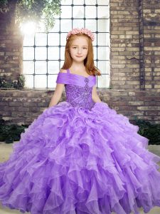 Lavender Sleeveless Beading and Ruffles Floor Length Little Girls Pageant Dress