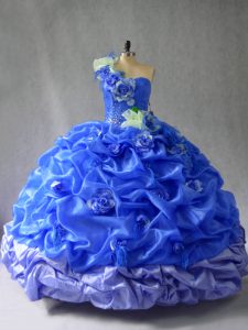 Pick Ups and Hand Made Flower Vestidos de Quinceanera Blue Lace Up Sleeveless Floor Length