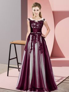 Fashionable Dark Purple Zipper Scoop Beading and Lace Vestidos de Damas Tulle Sleeveless