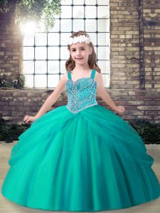Great Floor Length Ball Gowns Sleeveless Aqua Blue Little Girls Pageant Dress Wholesale Lace Up