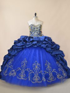 Glorious Royal Blue Quinceanera Dress Taffeta and Tulle Brush Train Sleeveless Beading