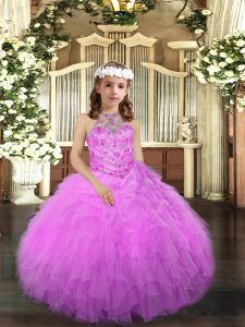 Fashionable Lilac Sleeveless Tulle Lace Up Child Pageant Dress for Party and Sweet 16 and Wedding Party