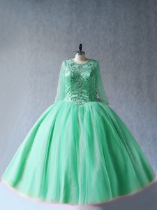 Fabulous Scoop Long Sleeves Tulle 15 Quinceanera Dress Beading Lace Up