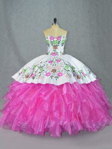 Floor Length Lace Up Quinceanera Dresses Lilac for Sweet 16 and Quinceanera with Embroidery and Ruffles
