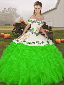 Green Sleeveless Organza Lace Up Sweet 16 Dresses for Military Ball and Sweet 16 and Quinceanera