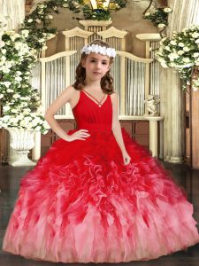 Cheap Ruffles Little Girl Pageant Dress Red and Multi-color Zipper Sleeveless Floor Length