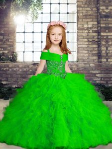 Sexy Green Lace Up Straps Beading and Ruffles Girls Pageant Dresses Tulle Sleeveless