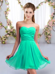 Vintage Turquoise Sleeveless Ruching Mini Length Dama Dress
