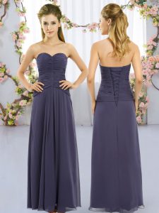 High Class Navy Blue Sweetheart Neckline Ruching Court Dresses for Sweet 16 Sleeveless Lace Up
