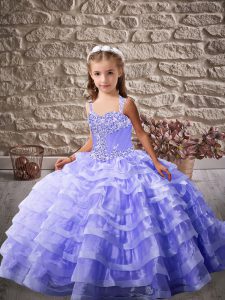 Best Straps Sleeveless Lace Up Pageant Gowns For Girls Lavender Organza