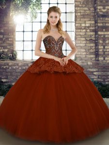 Dynamic Rust Red Sweetheart Neckline Beading and Appliques Quinceanera Dresses Sleeveless Lace Up