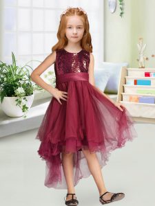 Hot Sale Sleeveless Sequins and Bowknot Zipper Pageant Gowns For Girls