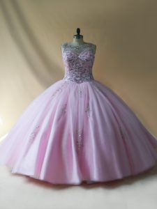 New Arrival Baby Pink Sleeveless Tulle Lace Up 15 Quinceanera Dress for Sweet 16 and Quinceanera