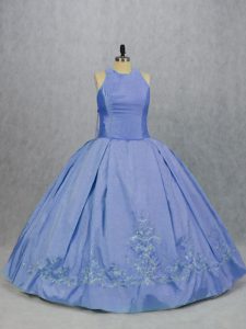 Modest Blue Sleeveless Satin Zipper Quinceanera Gown for Sweet 16 and Quinceanera