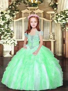 Floor Length Pageant Dress for Teens Tulle Sleeveless Beading and Ruffles