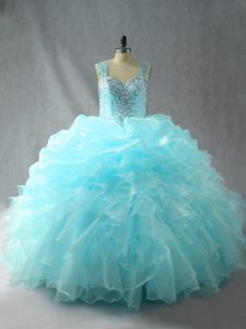 Aqua Blue Ball Gown Prom Dress Straps Sleeveless Zipper