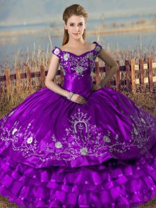High End Sleeveless Embroidery and Ruffled Layers Lace Up Quinceanera Gown