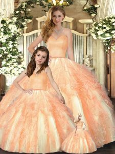 Smart Orange Lace Up 15th Birthday Dress Beading and Ruffles Sleeveless Floor Length