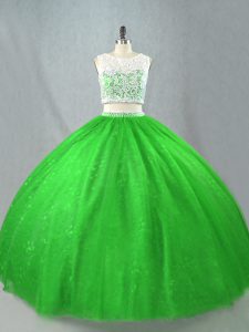Green Scoop Zipper Beading Sweet 16 Dresses Sleeveless