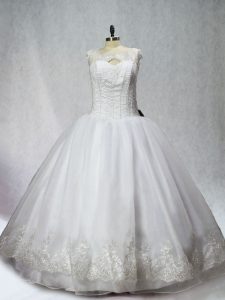 Popular Ball Gowns 15 Quinceanera Dress White Scoop Organza Sleeveless Floor Length Lace Up