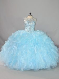 Hot Selling Floor Length Ball Gowns Sleeveless Blue Quinceanera Gown Lace Up