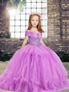 Stunning Beading Little Girl Pageant Dress Lilac Side Zipper Sleeveless Floor Length