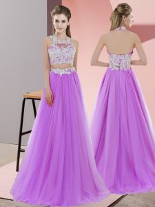 Best Selling Lace Quinceanera Court of Honor Dress Lavender Zipper Sleeveless Floor Length