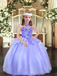 Halter Top Sleeveless Organza Little Girl Pageant Gowns Appliques Lace Up
