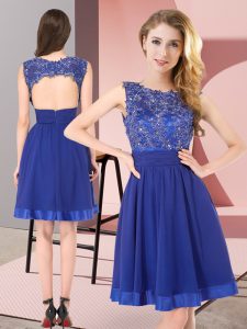 Glamorous Royal Blue Backless Quinceanera Dama Dress Beading and Appliques Sleeveless Mini Length
