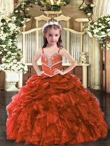 Rust Red Sleeveless Organza Lace Up Pageant Gowns For Girls for Party and Wedding Party