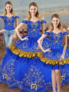 Charming Sleeveless Satin Lace Up Vestidos de Quinceanera in Blue with Embroidery