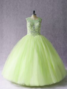 Luxurious Beading 15 Quinceanera Dress Yellow Green Lace Up Sleeveless Floor Length