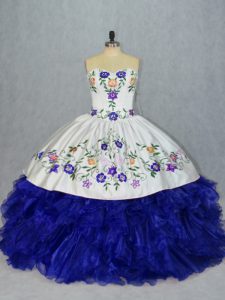 Glorious Royal Blue Ball Gowns Beading and Embroidery Quinceanera Dress Lace Up Tulle Sleeveless Floor Length