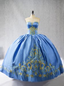 Super Blue Sleeveless Embroidery Side Zipper Sweet 16 Dresses