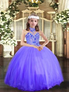 Attractive Halter Top Sleeveless Lace Up Child Pageant Dress Blue Tulle