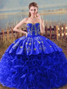 Royal Blue Sleeveless Organza Brush Train Lace Up 15 Quinceanera Dress for Sweet 16 and Quinceanera