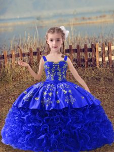 Attractive Royal Blue Sleeveless Embroidery Lace Up Pageant Dress for Teens