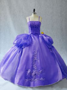 Cheap Lavender Sleeveless Floor Length Appliques Lace Up 15th Birthday Dress