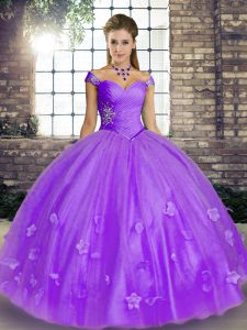 Great Sleeveless Beading and Appliques Lace Up Ball Gown Prom Dress