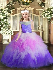 Sleeveless Lace and Ruffles Backless Little Girl Pageant Gowns
