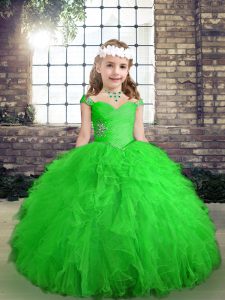Green Evening Gowns Party and Wedding Party with Beading and Ruffles Straps Sleeveless Lace Up