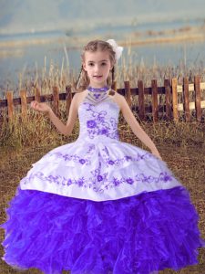 Sleeveless Beading and Embroidery and Ruffles Lace Up Girls Pageant Dresses