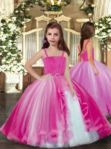 Sleeveless Tulle Floor Length Lace Up Pageant Gowns in Lilac with Beading
