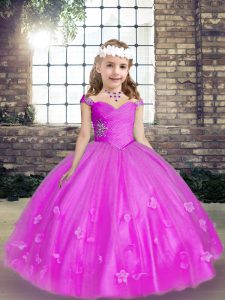 Sleeveless Beading and Hand Made Flower Lace Up Kids Formal Wear