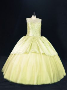 Lace Up Quinceanera Gowns Yellow Green for Sweet 16 and Quinceanera with Beading