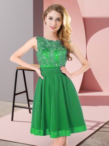 Adorable Mini Length Green Damas Dress Scoop Sleeveless Backless