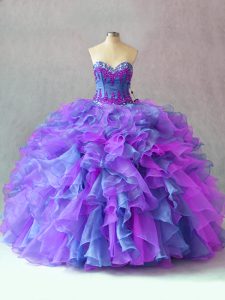Multi-color Lace Up 15 Quinceanera Dress Beading and Appliques and Ruffles Sleeveless Floor Length