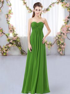 Empire Quinceanera Court Dresses Green Sweetheart Chiffon Sleeveless Floor Length Zipper