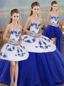 Latest Ball Gowns Quinceanera Gowns Royal Blue Sweetheart Tulle Sleeveless Floor Length Lace Up