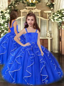 Sleeveless Floor Length Ruffles Lace Up Pageant Gowns with Royal Blue